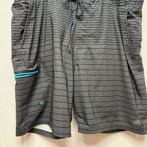 ZeroXposur Men's Striped Board Shorts - Dark Gray with Blue Accents